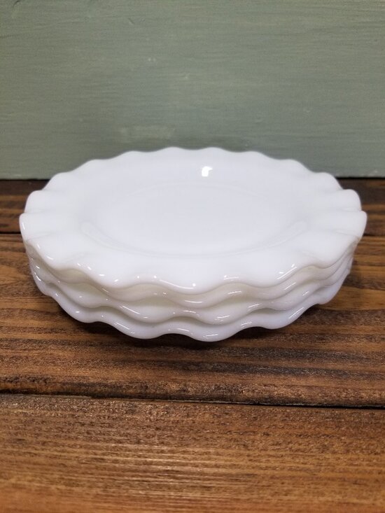 Other - Vintage White Milk Glass Saucers Ripple Edges Set of 4